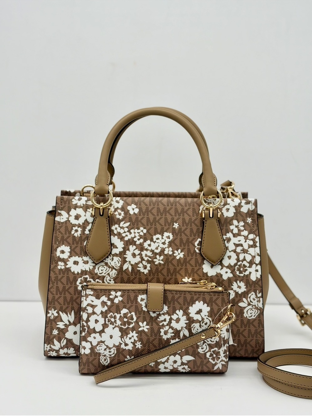 Michael Kors Navy and White Floral Satchel Crossbody and Wallet Set - Picture 4 of 14
